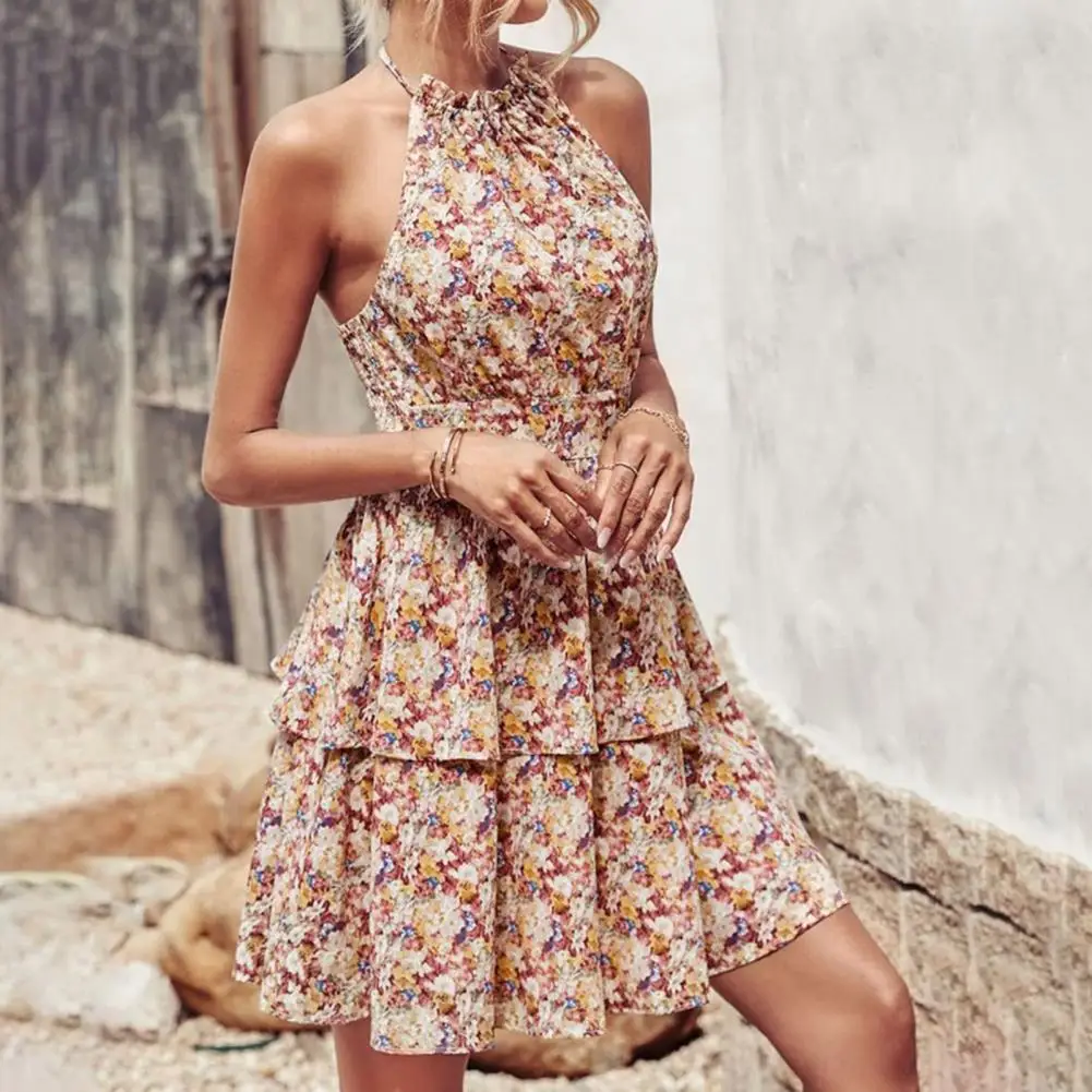 Mini Dress Floral Print Lightweight Backless Hanging Neck Lace-up Women Short Dress Women Dress Female Clothes
Mini Dress Floral Print Lightweight Backless Hanging Neck Lace-up Women Short Dress Women Dress Female Clothes