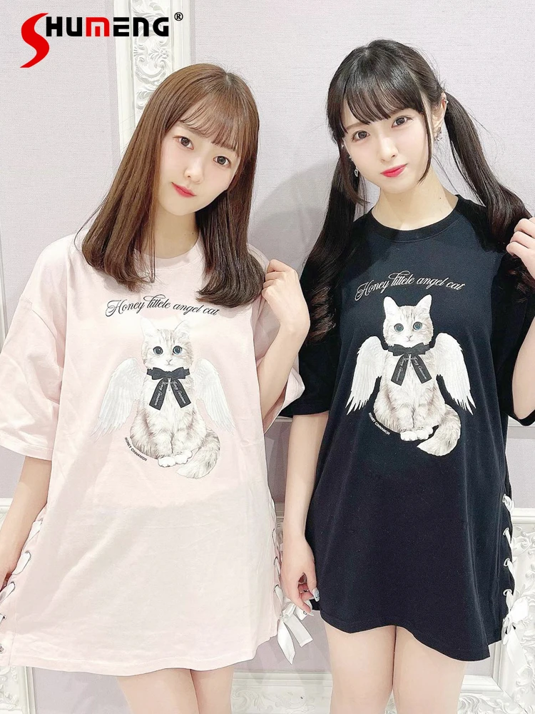 Kawaii Angel Cat Cartoon Letter Printing Mini T Shirt Dress Two Side Summer Loose Sweet Lace Bow Short Sleeve Tshirt Dresses
Kawaii Angel Cat Cartoon Letter Printing Mini T Shirt Dress Two Side Summer Loose Sweet Lace Bow Short Sleeve Tshirt Dresses