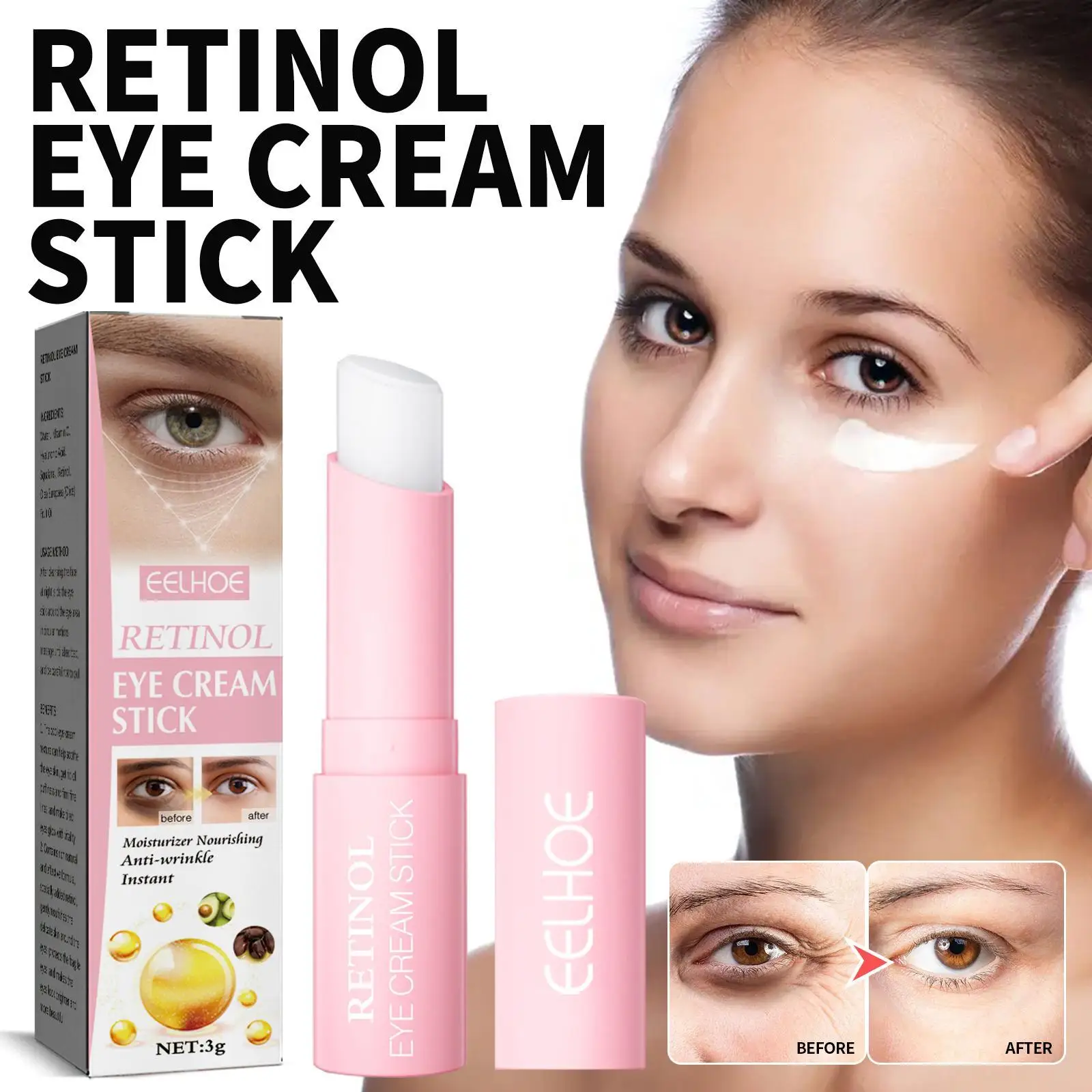 

Retinol Eye Cream For Face Lifting Moisturizing Balm Stick Anti-Wrinkle Anti-Puffiness Remove Dark Circles Eye Bags Care