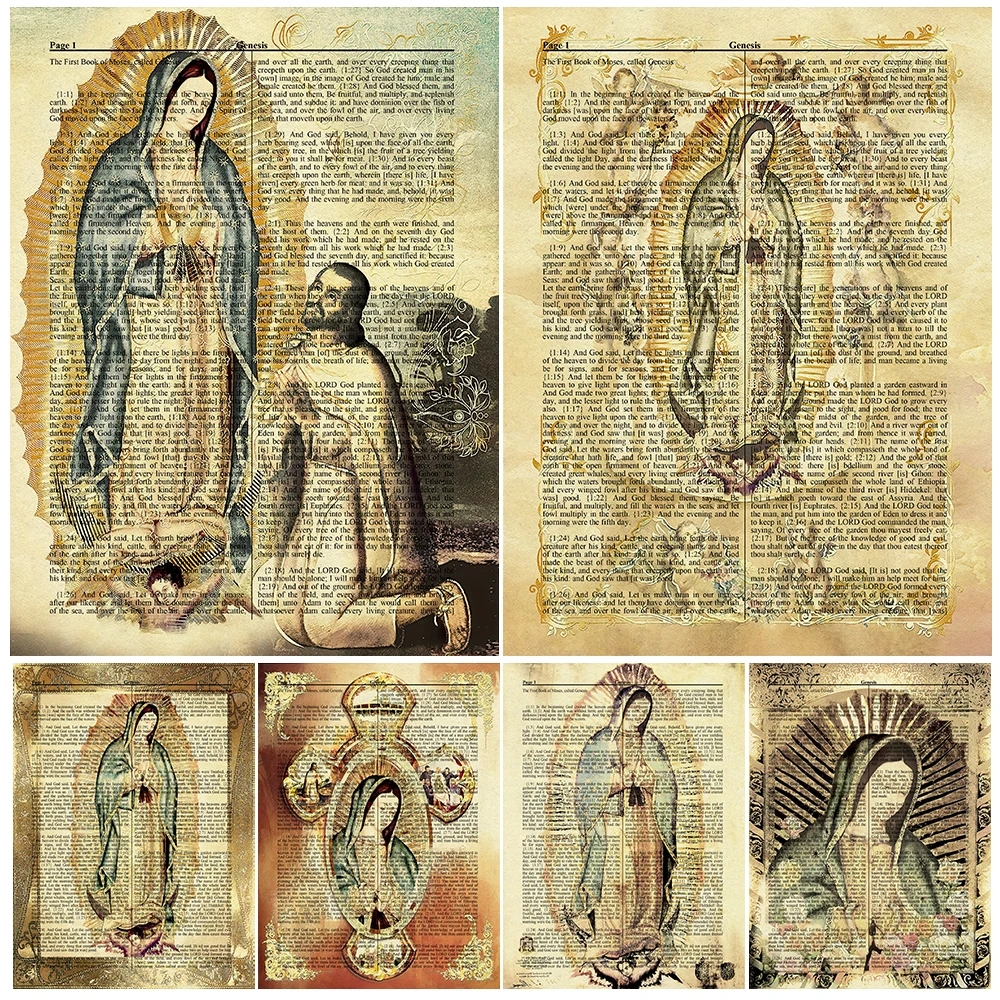 

Virgin Mary Jesus Bible Religion Posters Gospel Wall Pictures For Living Room Vintage Poster Wall Art Canvas Painting Unframed