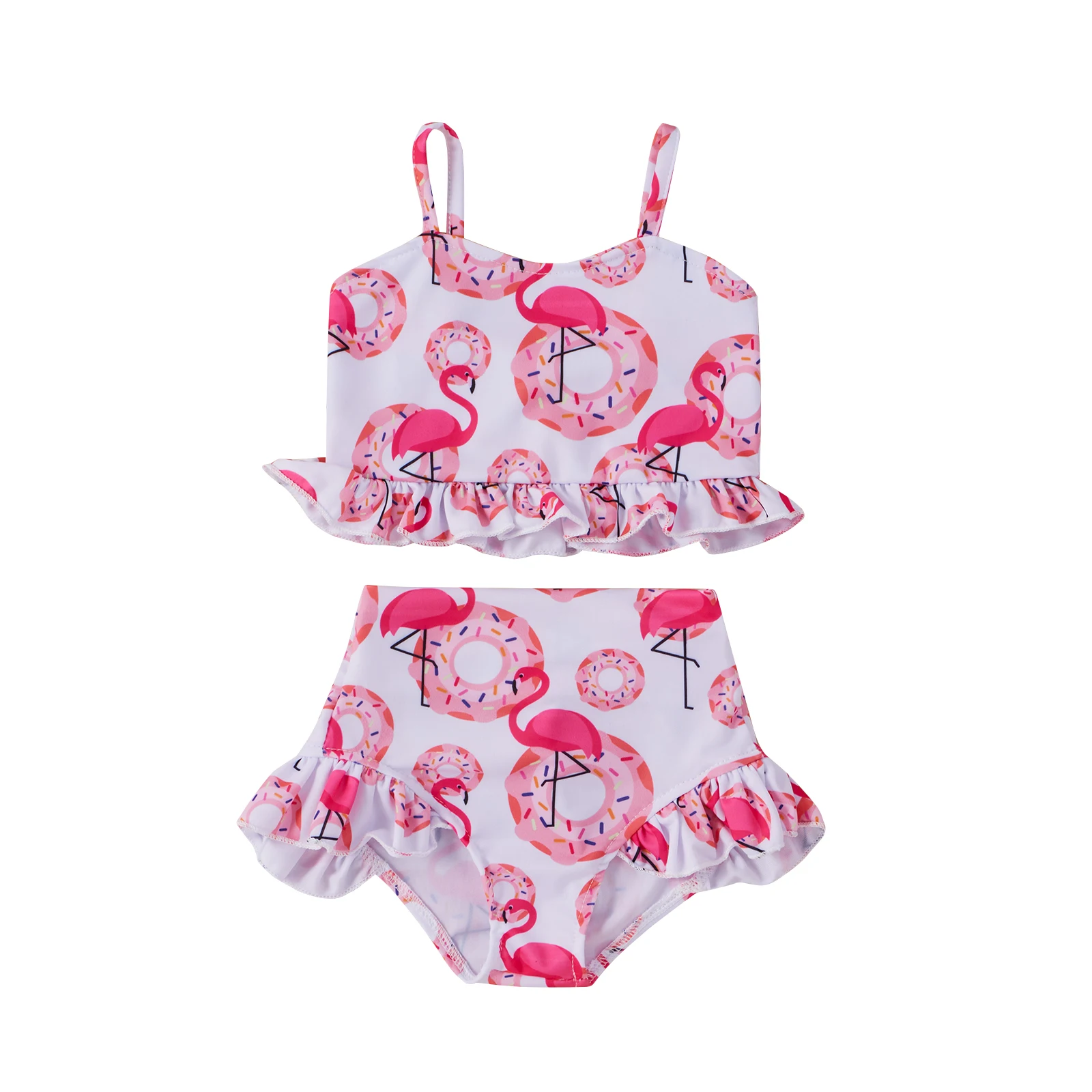 

6M-4Y Baby Girls Cartoon Print Swimsuits Two Piece Cute Ruffle Bathing Suits Infant Toddler Children Beach Summer Swimwear