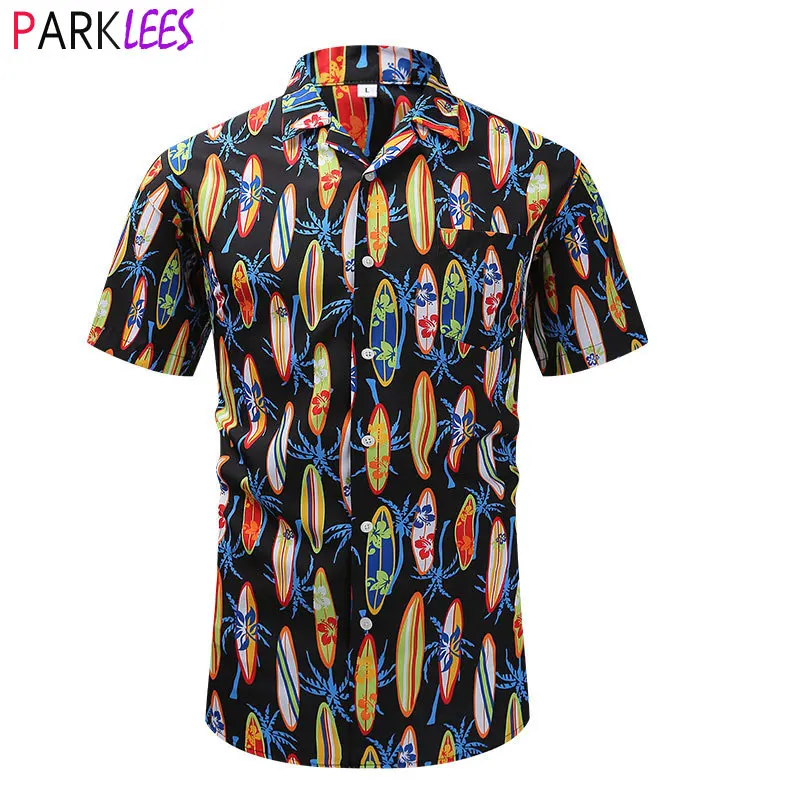 

Men's Fashion Surfboard Print Hawaiian Shirts Casual Short Sleeve Summer Tropical Shirts Men Holiday Vacation Aloha Beach Shirt