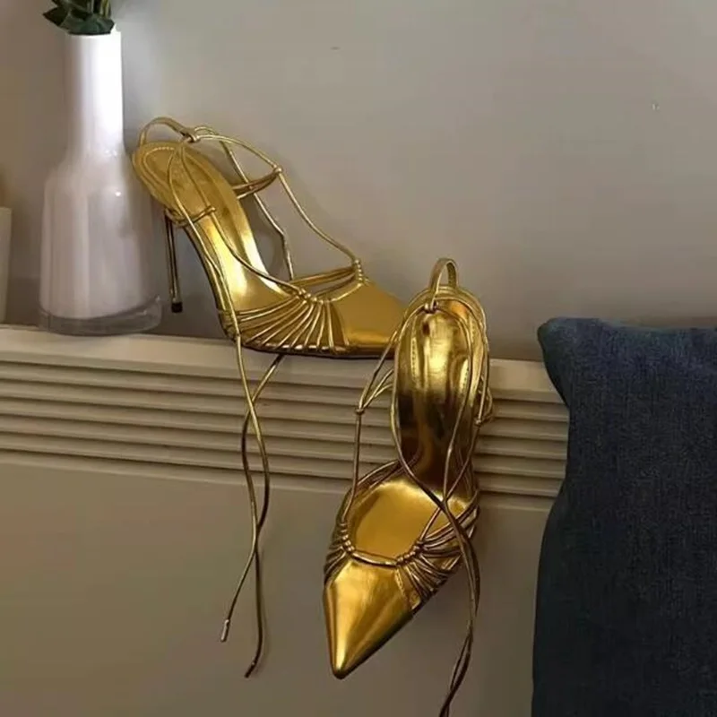 Gold Strap Tie Up Pointed Toe Shallow Women Pumps Stiletto High Heels Lace Up Golden Metallic Leather Heel Pumps Shoes
Gold Strap Tie Up Pointed Toe Shallow Women Pumps Stiletto High Heels Lace Up Golden Metallic Leather Heel Pumps Shoes