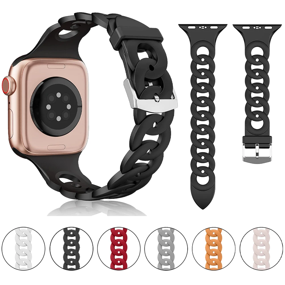 Ремешок силиконовый для Apple Watch Series 7 6 5 4 3 2 SE браслет IWatch Band 41 мм 45 42 44 38 40 - купить по