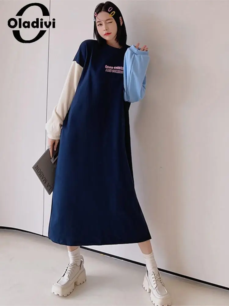 

Женское модное повседневное свободное прямое бархатное платье Oladivi большого размера с буквенным принтом, новинка сезона осень-зима 2022, плат...