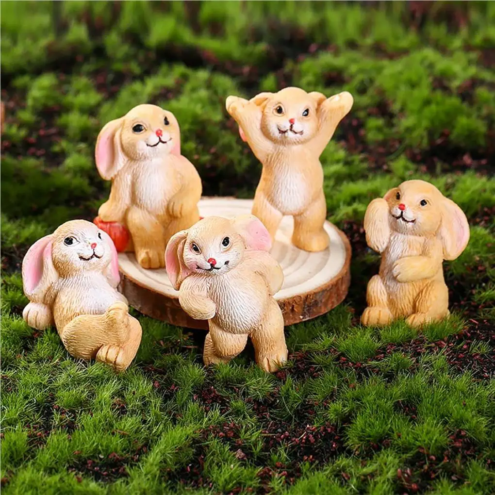 

5 Pieces Rabbits Garden Figurines Animals Resin Table Decor Easter