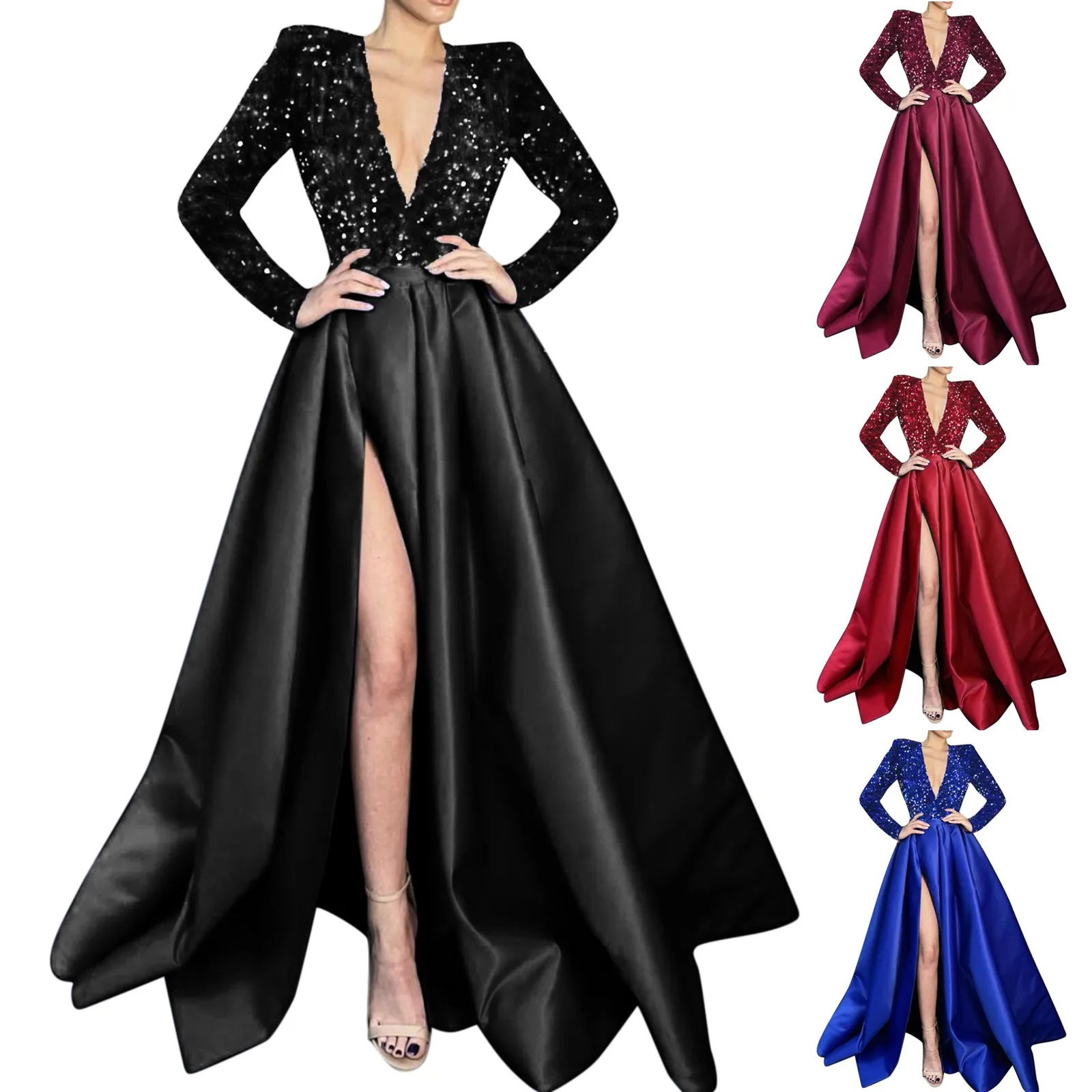 Tie Wedding Dresses 2022 New Feminine One Shoulder Long Sleeve Beaded V Neck Large Swing Sequins Split Long Dress Evening Dress
Tie Wedding Dresses 2022 New Feminine One Shoulder Long Sleeve Beaded V Neck Large Swing Sequins Split Long Dress Evening Dress