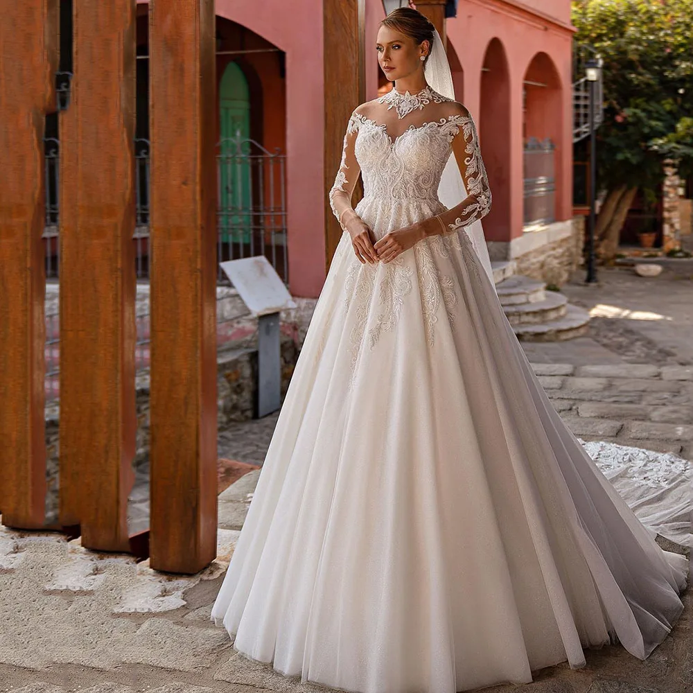 Msikoods Lace A Line Wedding Dresses Long Sleeves Tulle High Neck Bridal Gowns Elegant Princess Bridal Dresses
Msikoods Lace A Line Wedding Dresses Long Sleeves Tulle High Neck Bridal Gowns Elegant Princess Bridal Dresses