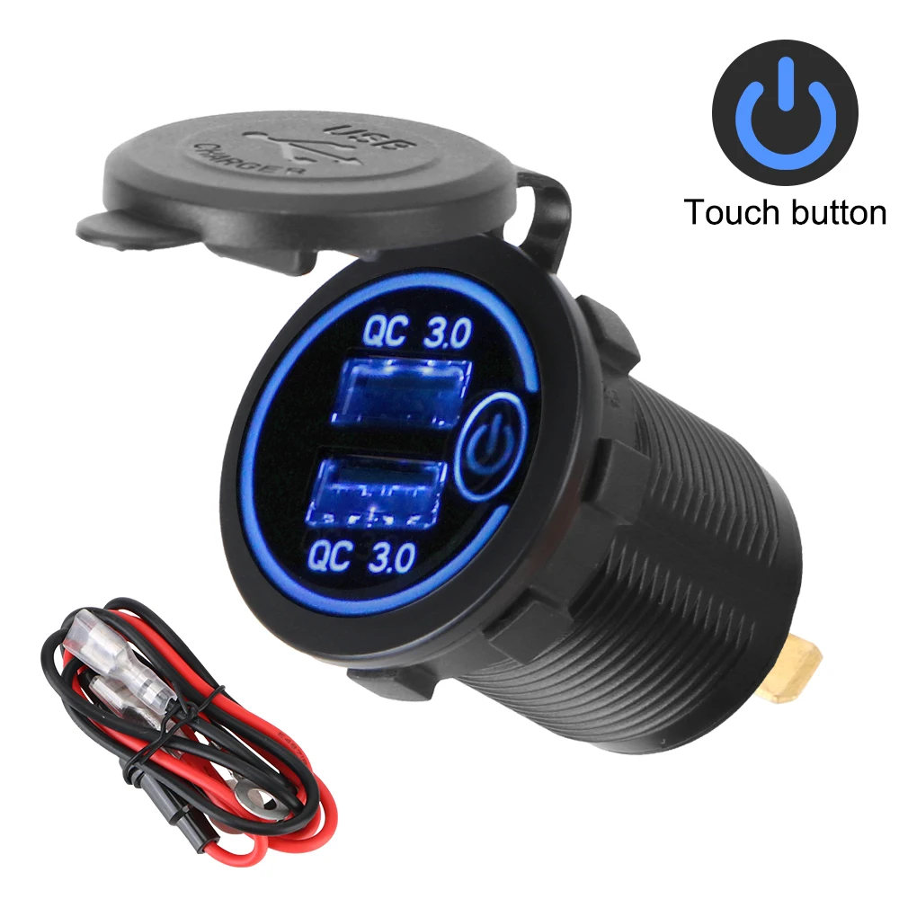 

Motorcycle Quick Charger 12V/24V Touch Switch QC 3.0 36W Dual USB Charger Socket for Car Truck ATV DVR GPS