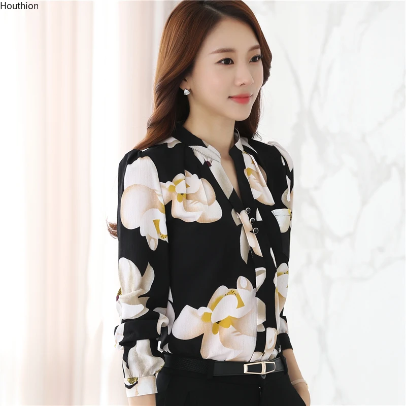 Chiffon Shirt Women's Blouses Long Sleeved Top Fashion New Korean Style Printed Buttons Full V-Neck
Chiffon Shirt Women's Blouses Long Sleeved Top Fashion New Korean Style Printed Buttons Full V-Neck