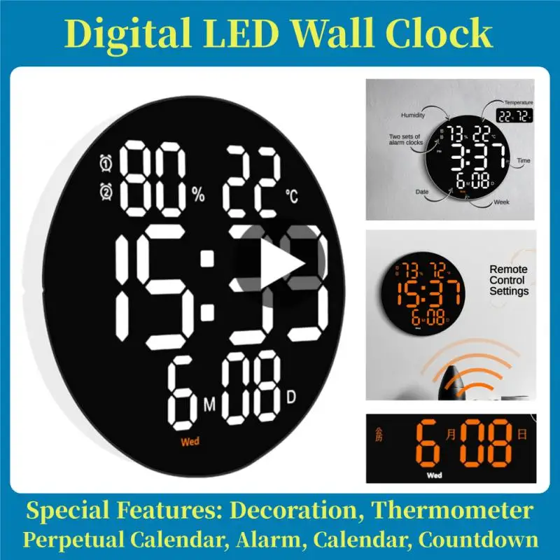 

10 inch Digital Led Wall Clock Calendar with Dual Alarms and Temperature Thermometer for Home Living Room Decoration