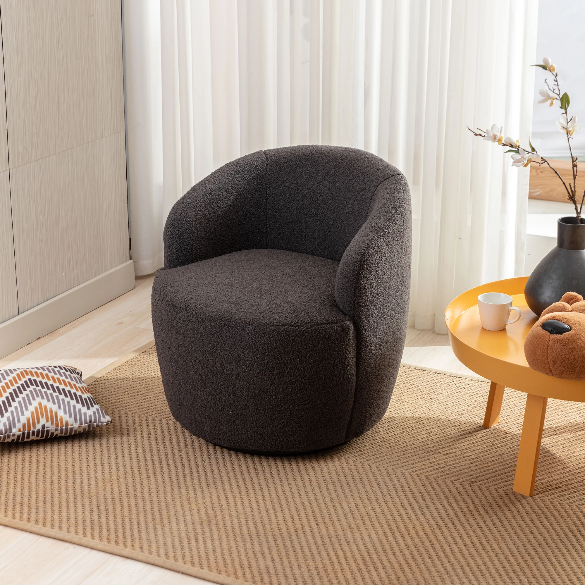 Teddy Fabric Swivel Accent Armchair Barrel Chair With Black Powder Coating Metal Ring,Dark Gray
Teddy Fabric Swivel Accent Armchair Barrel Chair With Black Powder Coating Metal Ring,Dark Gray