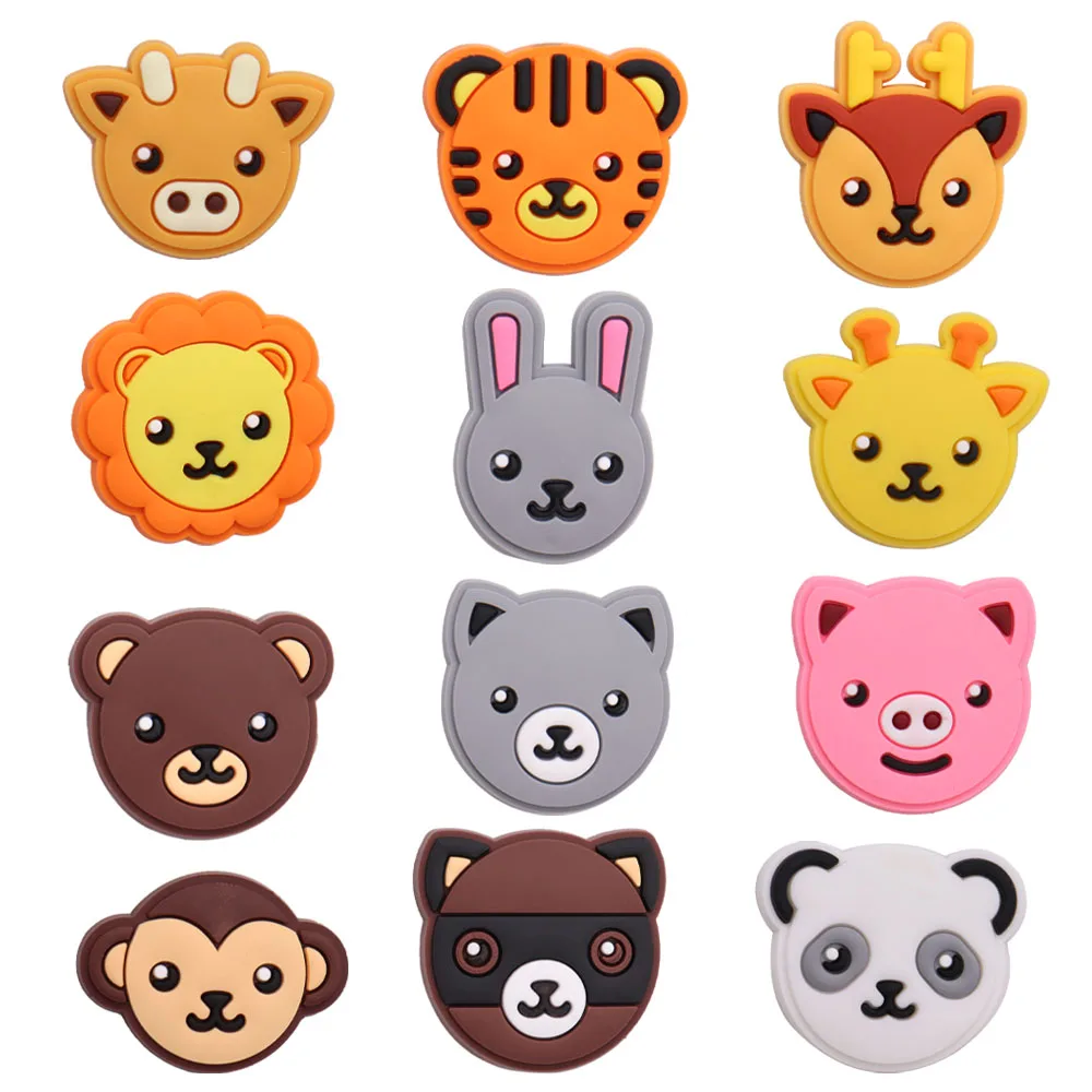 

Mix 50PCS PVC Shoe Charms Kawaii Animal Bear Pig Giraffe Tiger Rabbit Monkey Lion Silicone Croc Slipper Accessories Hole Shoes