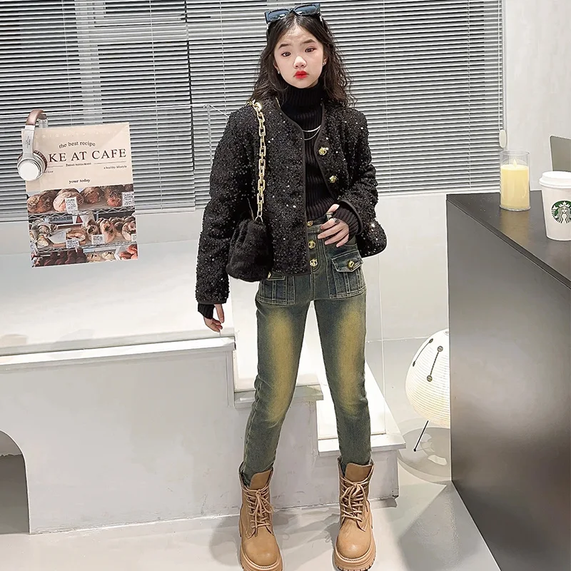 Autumn Winter Teens Elegant Girls Jackets Sequin Black Fashion Streetwear Kids Coat Thicken Warm Children's Outerwear Slim Tops
Autumn Winter Teens Elegant Girls Jackets Sequin Black Fashion Streetwear Kids Coat Thicken Warm Children's Outerwear Slim Tops