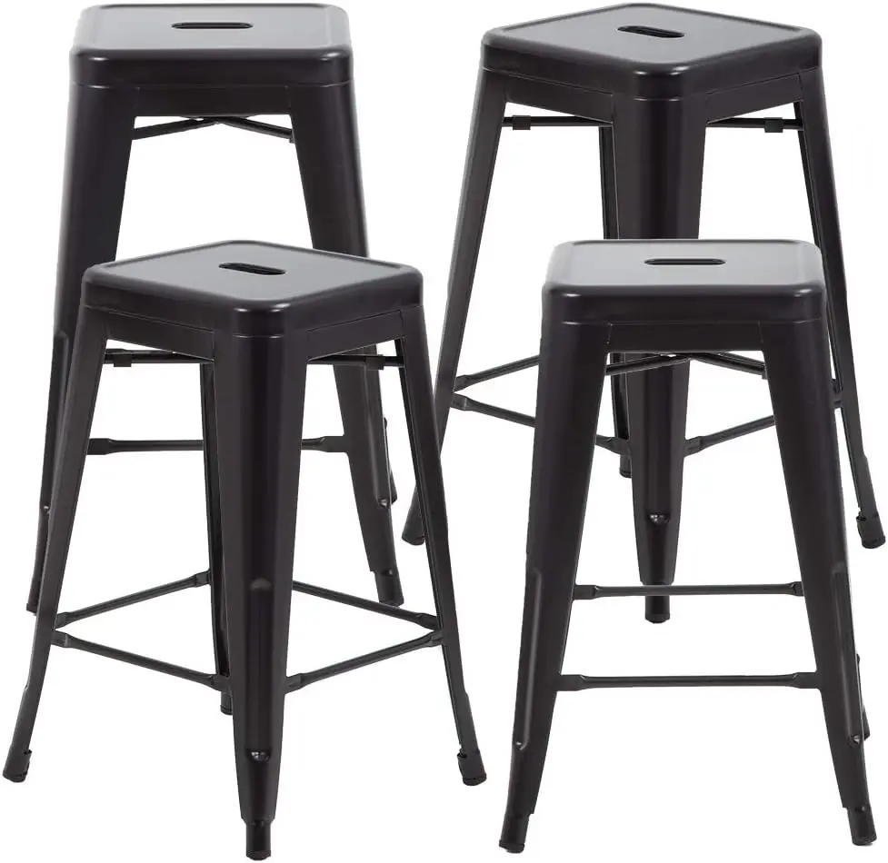 

Bar Stools Set of 4 Counter Height Barstool 24 Inches Industrial Bar Chairs Stool Stackable Backless Stool Indoor Outdoor Metal