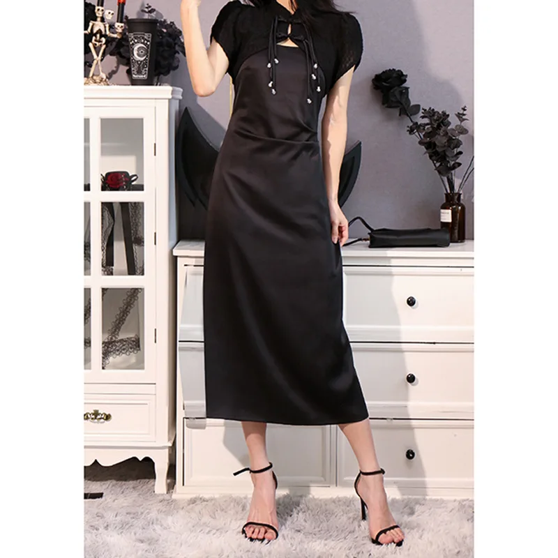 2pcs New Goth Solid Black Dress With Stockings Sexy Soft V-Neck Retro Long Slit Dresses Beach Party 2022 Summer New Clothes
2pcs New Goth Solid Black Dress With Stockings Sexy Soft V-Neck Retro Long Slit Dresses Beach Party 2022 Summer New Clothes