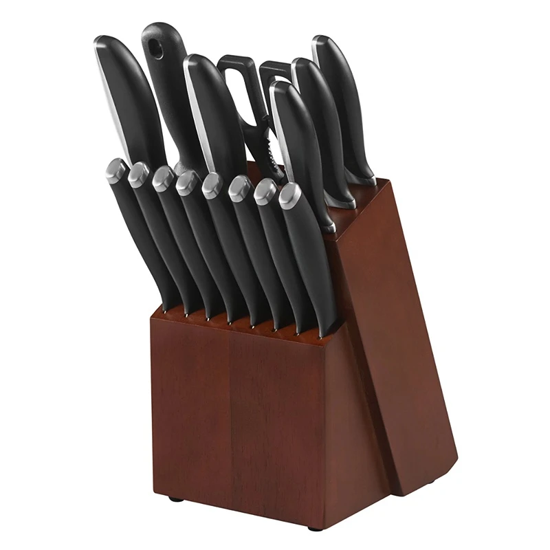 16 piece set includes: chef, bread, serrated utility tools, utility tools, steak, kitchen scissors, knife sharpening steel
16 piece set includes: chef, bread, serrated utility tools, utility tools, steak, kitchen scissors, knife sharpening steel