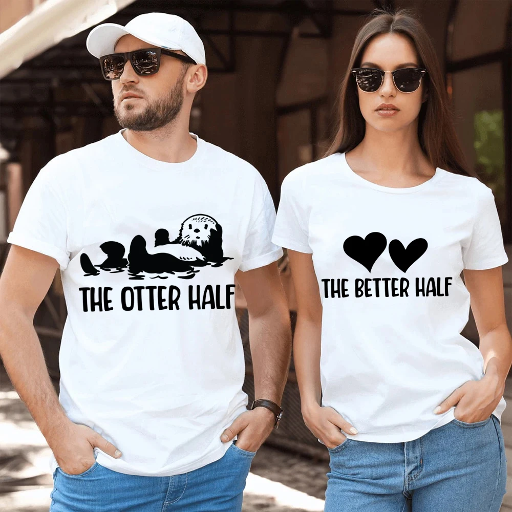 

Смешные парные футболки с надписью The Better Half The Otter, милая одежда для пары, футболка для его и ее романтической любви