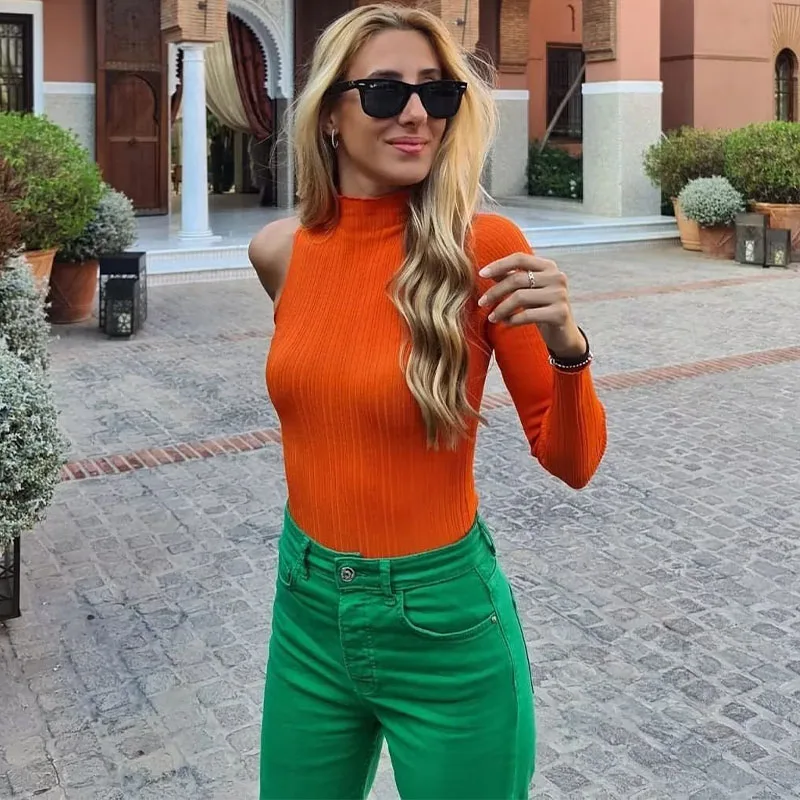 Female clothing New Fashion Orange One Shoulder Bodysuit Half Turtleneck Vintage Long Sleeves Woman Jumpsuits Elegant
Female clothing New Fashion Orange One Shoulder Bodysuit Half Turtleneck Vintage Long Sleeves Woman Jumpsuits Elegant