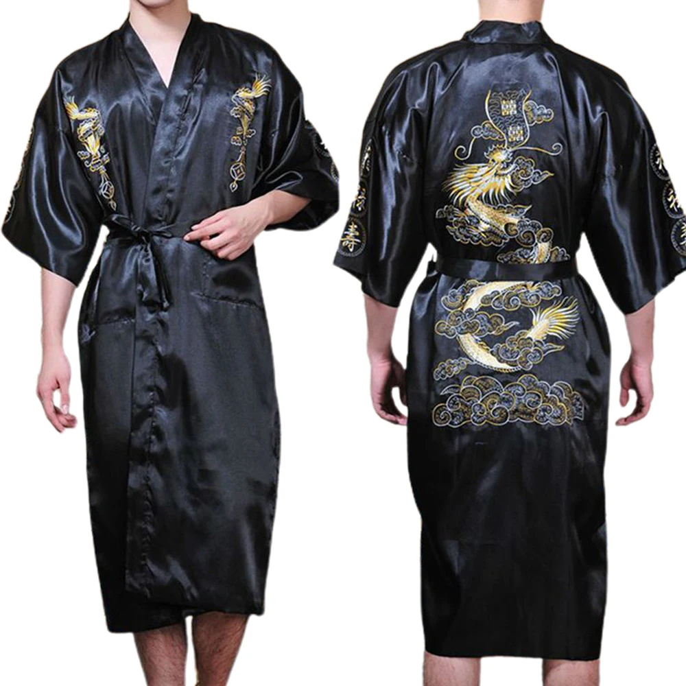 Men Satin Embroidered Chinese Dragon Kimono Silk Bathrobe Pajamas Sleepwear Gown Bath Robe Smooth Novelty Traditional Bathrobe
Men Satin Embroidered Chinese Dragon Kimono Silk Bathrobe Pajamas Sleepwear Gown Bath Robe Smooth Novelty Traditional Bathrobe