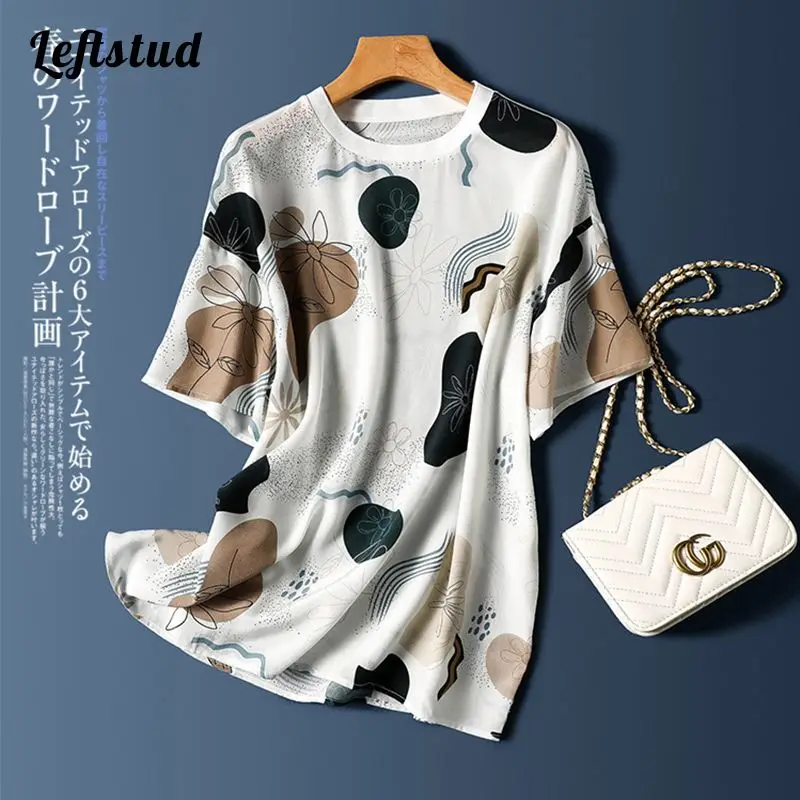 Женская шифоновая футболка с коротким рукавом, круглым вырезом и принтом
Женская шифоновая футболка с коротким рукавом, круглым вырезом и принтом