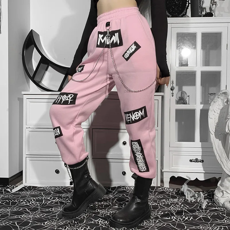Goth Grunge Punk Pink Chain Pants Harajuku Letter Print High Waist Y2K Sweatpants Center Goth E Girl Streetwear Joggers Drop
Goth Grunge Punk Pink Chain Pants Harajuku Letter Print High Waist Y2K Sweatpants Center Goth E Girl Streetwear Joggers Drop