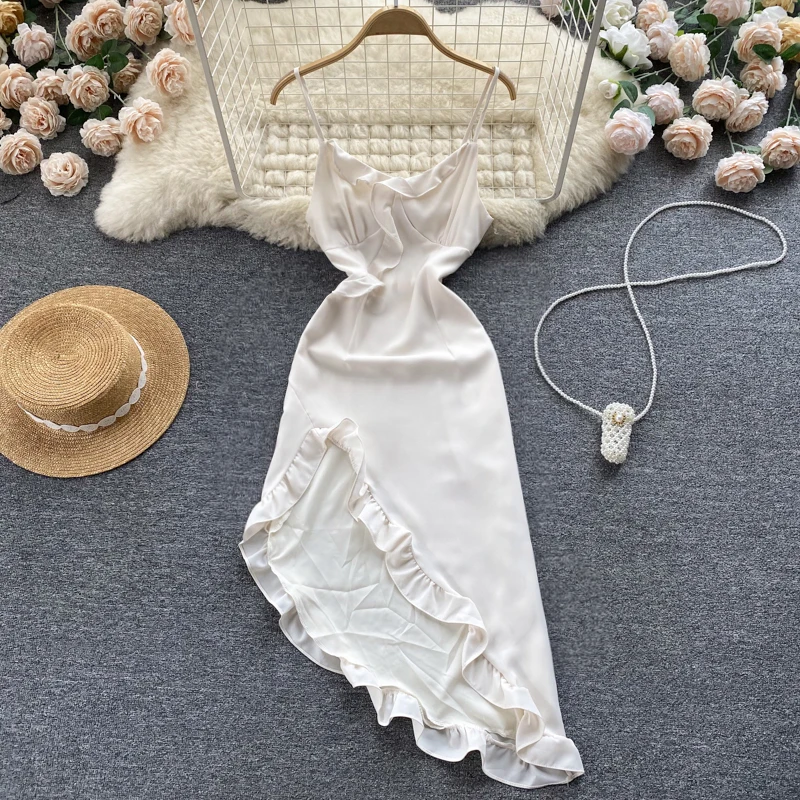 2022 Summer New Irregular Ruffled Spaghetti Straps Dress, Sleeveless Chiffon Fishtail Skirt
2022 Summer New Irregular Ruffled Spaghetti Straps Dress, Sleeveless Chiffon Fishtail Skirt