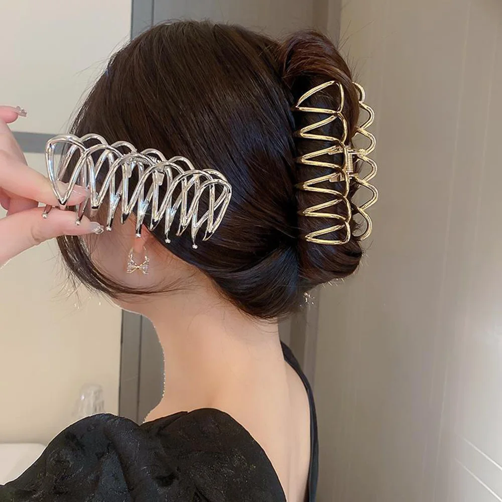 

Заколка-краб Женская Асимметричная, простой элегантный металлический зажим для волос с геометрическим узором, с вырезами, модные аксессуар...