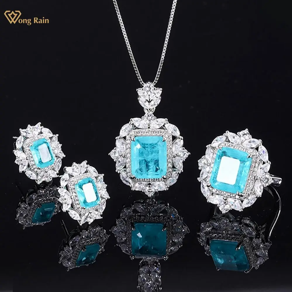 Wong Rain 925 Sterling Silver Created Moissanite Emerald Paraiba Tourmaline Gemstone Ring/Necklace/Earrings Fine Jewelry Set
Wong Rain 925 Sterling Silver Created Moissanite Emerald Paraiba Tourmaline Gemstone Ring/Necklace/Earrings Fine Jewelry Set