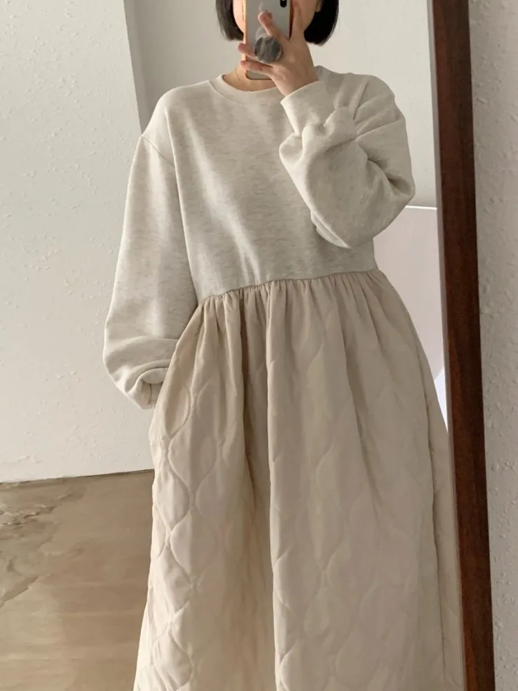Thicken Vintage Long Sweatshirt Dress for Women Autumn Winter Female Patchwork High Waist A-line Pullovers 2023
Thicken Vintage Long Sweatshirt Dress for Women Autumn Winter Female Patchwork High Waist A-line Pullovers 2023