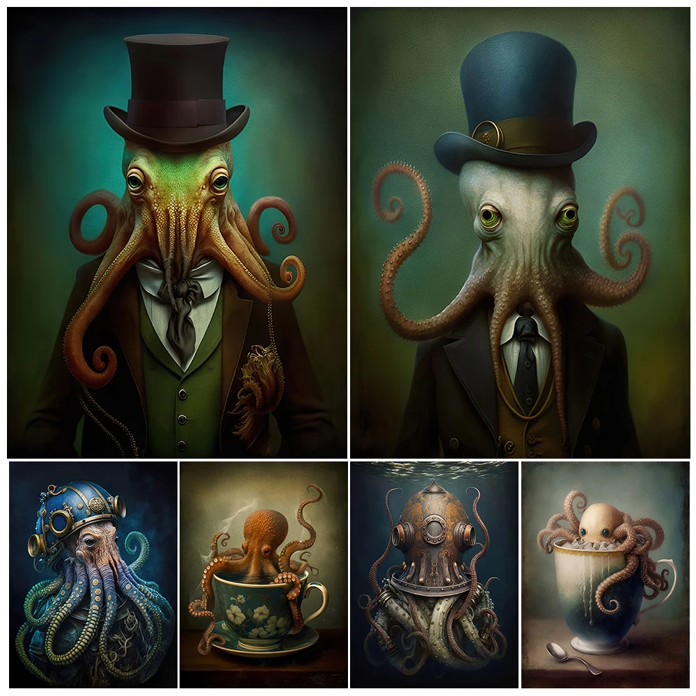 Victorian Octopus In A Top Hat And Kraken Sea Diver Vintage Wall Art Canvas Painting Funny Ocean Animal Art Poster Print Decor 
Victorian Octopus In A Top Hat And Kraken Sea Diver Vintage Wall Art Canvas Painting Funny Ocean Animal Art Poster Print Decor