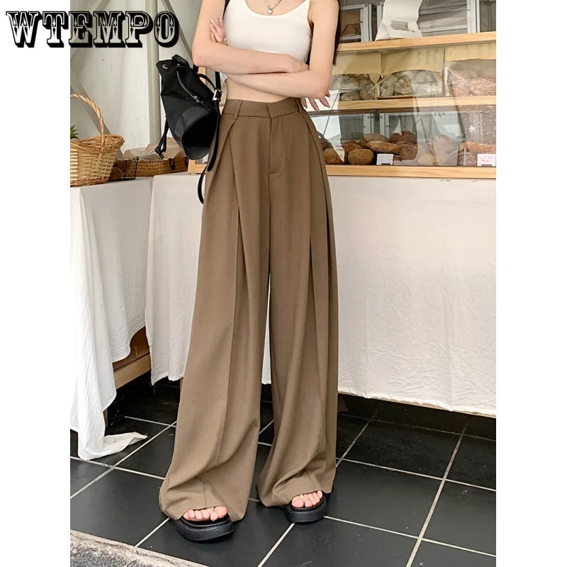 Брюки женские повседневные с завышенной талией, свободные прямые штаны в Корейском стиле, узкие брюки с драпировкой и широкими штанинами, летний костюм 
Брюки женские повседневные с завышенной талией, свободные прямые штаны в Корейском стиле, узкие брюки с драпировкой и широкими штанинами, летний костюм