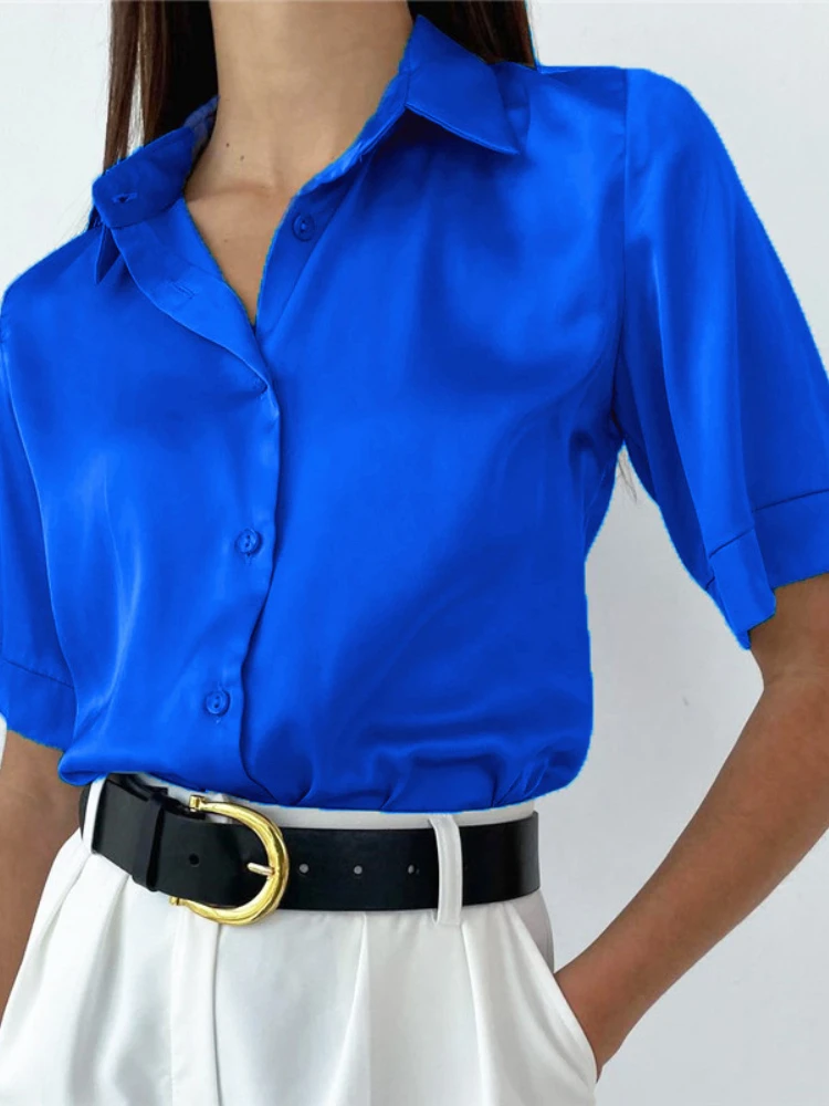 Summer Shirts for Women Short Sleeve Blouse Solid Casual Women's Elegant Blouses Loose Button Fashion Blue Woman Blouses 2022
Summer Shirts for Women Short Sleeve Blouse Solid Casual Women's Elegant Blouses Loose Button Fashion Blue Woman Blouses 2022