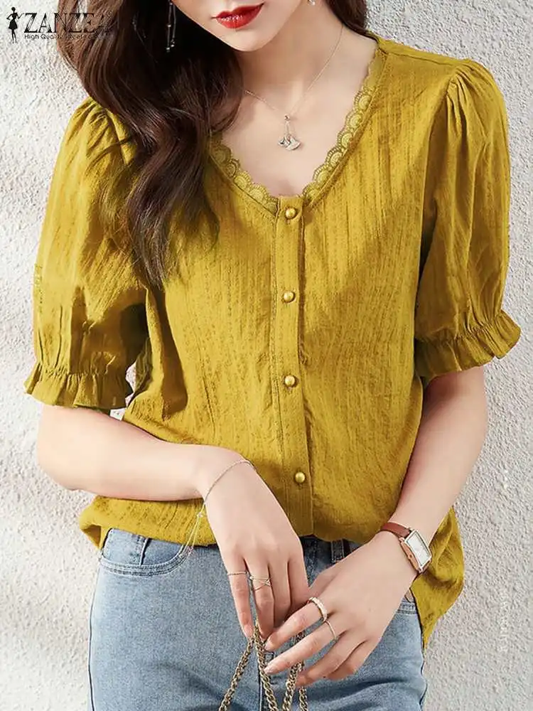 ZANZEA Summer Women Solid Blouse Blusas Short Sleeve V-Neck Button Tops Oversized Female Causal Elegant Work OL Thin Shirt 2022
ZANZEA Summer Women Solid Blouse Blusas Short Sleeve V-Neck Button Tops Oversized Female Causal Elegant Work OL Thin Shirt 2022