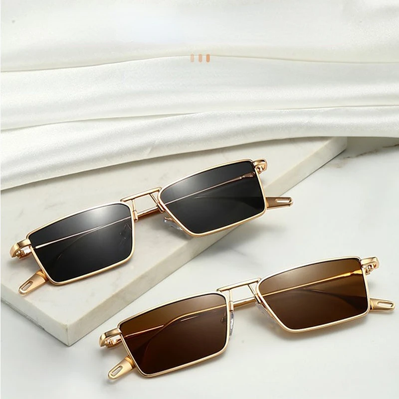 

Солнцезащитные очки в металлической оправе для мужчин и женщин, роскошные брендовые винтажные узкие маленькие прямоугольные очки для вождения и рыбалки