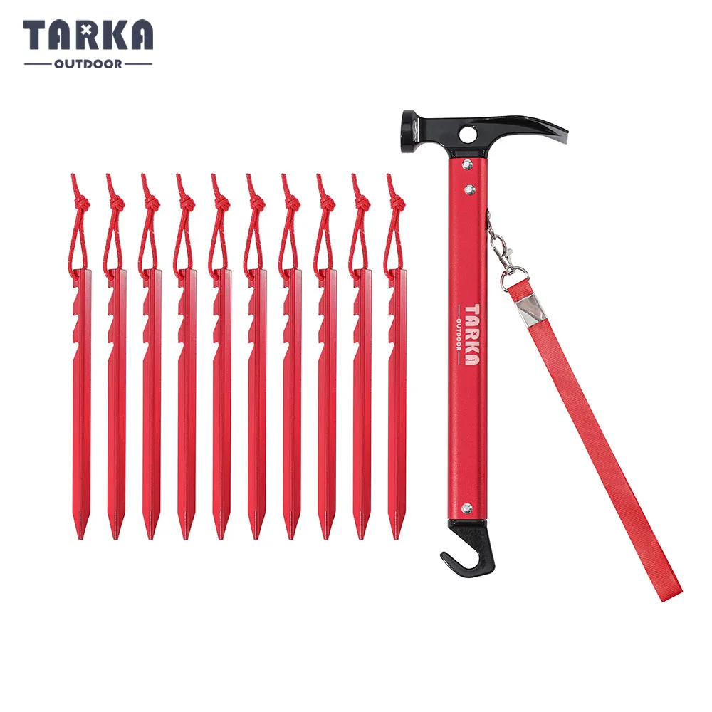 

TARKA Camping Hammer with 10pcs Ground Nail Set Lightweight Tourist mallet Tent Peg Stakes Nails Outdoor Tent Gadget Accessories