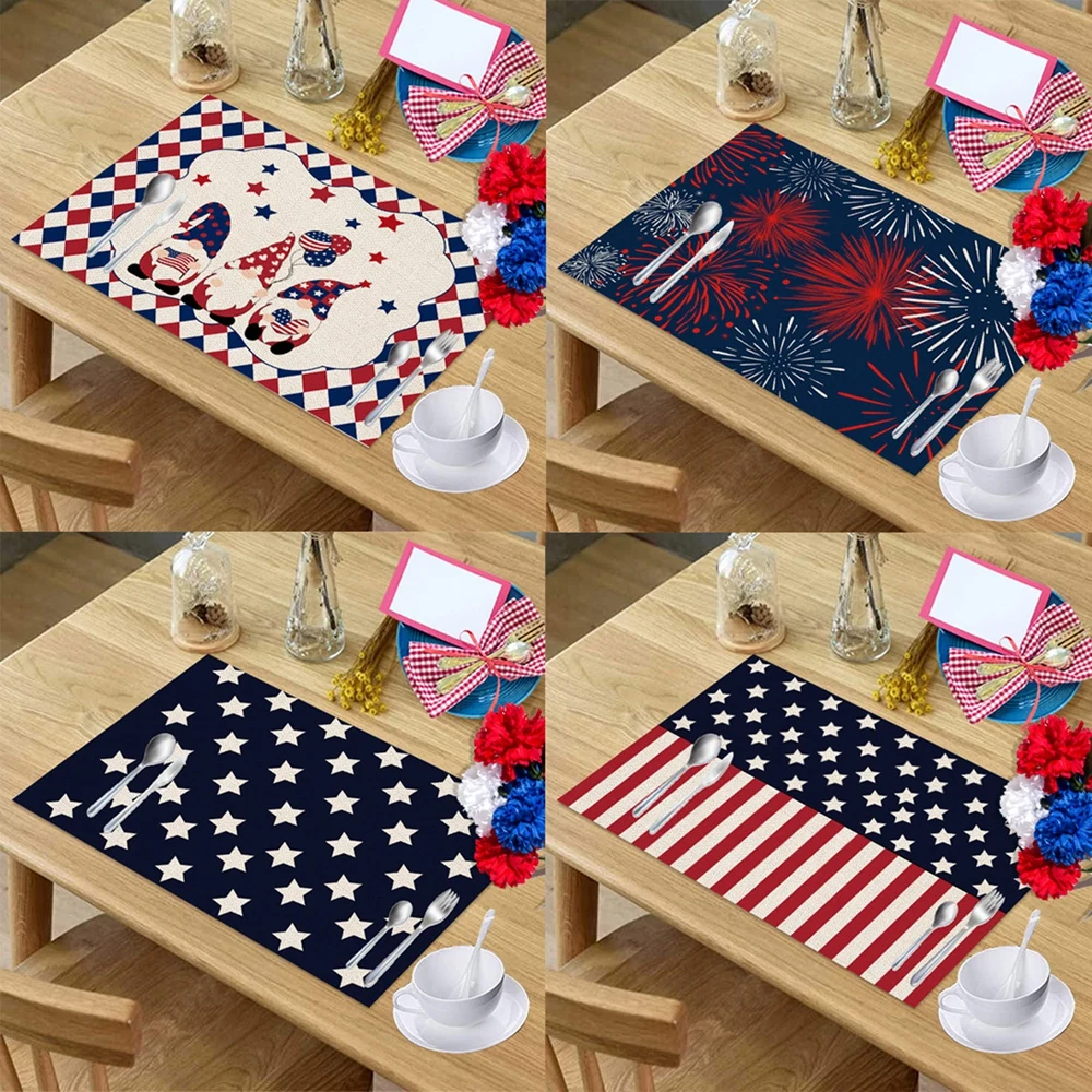 

Independence Day Placemat Coaster Cotton Linen place mat Pad Dish Coffee Cup dinner Table cloth Mat Kitchen Decor 32*42cm