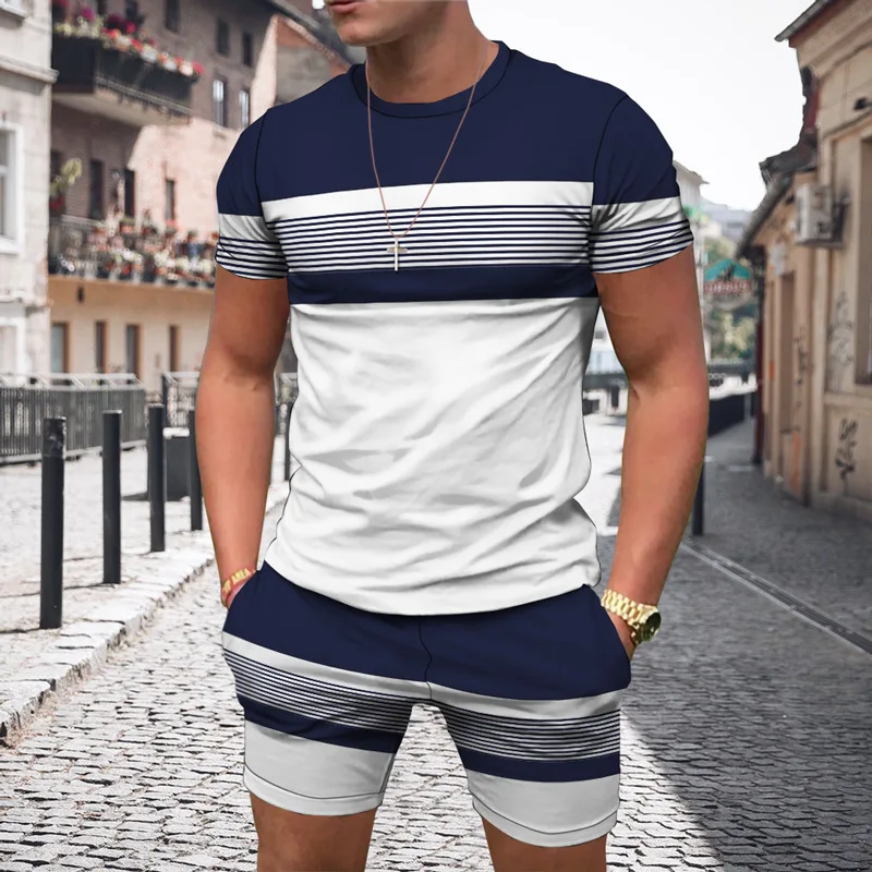 2023 Summer Men's Two-Piece 3D Printed Striped Casual T-Shirt And Shorts Set Men's Sportswear Fashion Short Sleeved Sportswear
2023 Summer Men's Two-Piece 3D Printed Striped Casual T-Shirt And Shorts Set Men's Sportswear Fashion Short Sleeved Sportswear