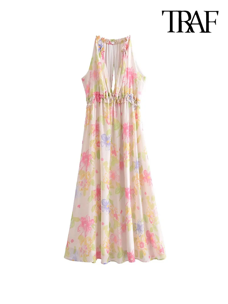 TRAF Women Fashion With Ruffles Floral Print Midi Dress Vintage Deep V Neck Sleeveless Female Dresses Vestidos Mujer
TRAF Women Fashion With Ruffles Floral Print Midi Dress Vintage Deep V Neck Sleeveless Female Dresses Vestidos Mujer