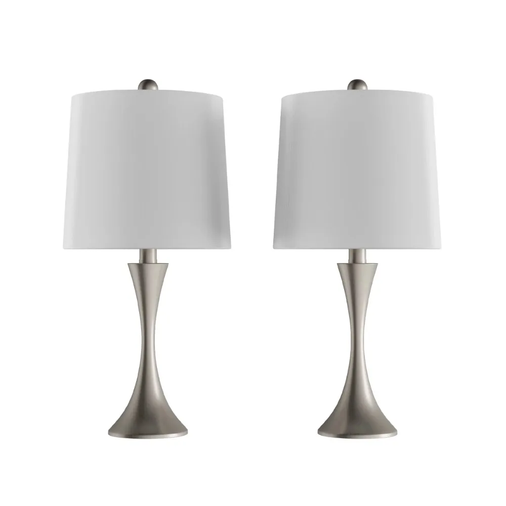 

Set of 2 Mid-Century Modern Metal Flared Trumpet Base with Energy Efficient LED Light Bulbs Included Desk Lamp Bedside Lamp