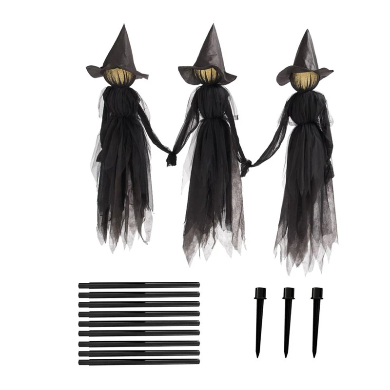 

Holding Hands Witch Decorations Scary Creepy Light Up Witches For Yard With Sound-Activated Sensor Glowing Headgear