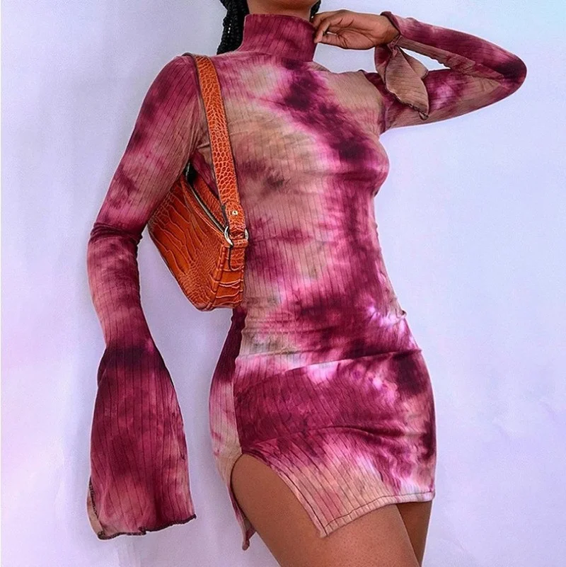 2021 Sexy High Split Hip Bag Tie-dye Print Petal Sleeve Half-high Collar Casual Elastic Cottagecore Bodycon Colorful Mini Dress
2021 Sexy High Split Hip Bag Tie-dye Print Petal Sleeve Half-high Collar Casual Elastic Cottagecore Bodycon Colorful Mini Dress