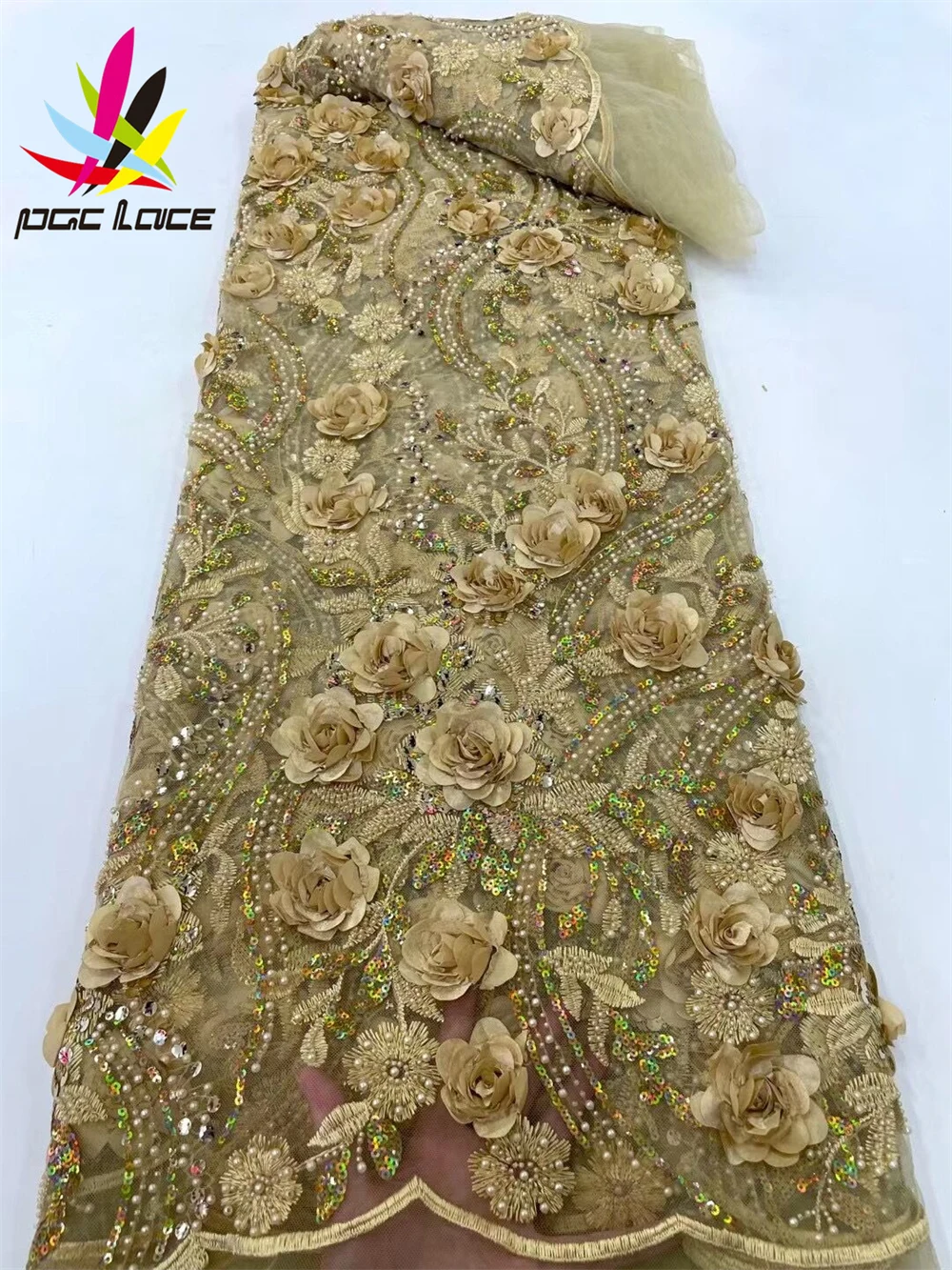 PGC Gold African 3D Groom Sequins Lace Fabric 2022 High Quality Lace French Tulle Nigerian Mesh Lace Fabrics For Wedding LY782-1
PGC Gold African 3D Groom Sequins Lace Fabric 2022 High Quality Lace French Tulle Nigerian Mesh Lace Fabrics For Wedding LY782-1