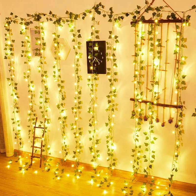 

Светящаяся гирлянда из искусственного плюща, лампа-лента с зелеными листьями, Рождественское украшение для дома, гостиной, 2 м, 5 м, 10 м