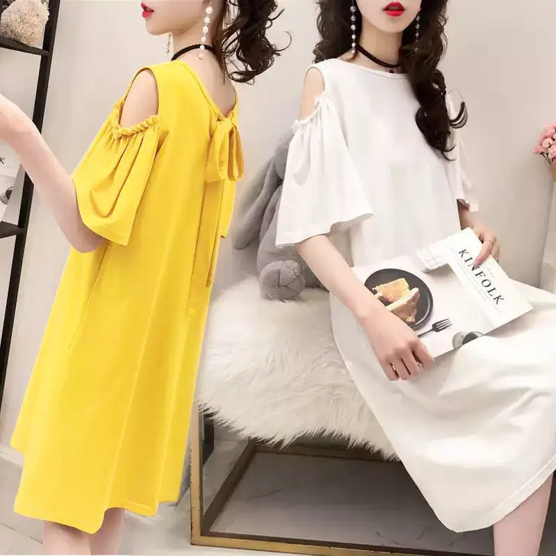 Summer Long Strapless Dress T-shirt Women's 2022 New Large Size Women's Loose Solid Color Short Sleeve Women's Clothes
Summer Long Strapless Dress T-shirt Women's 2022 New Large Size Women's Loose Solid Color Short Sleeve Women's Clothes