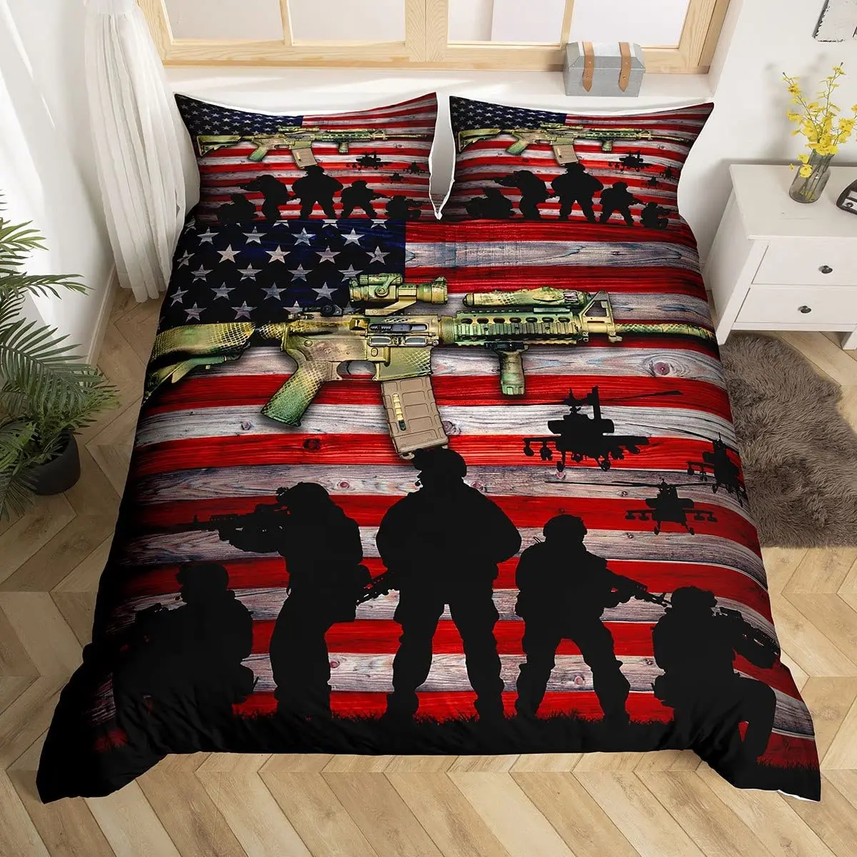 Bedding Set for Boys Under Mission Army Bedclothes Military Polyester Quilt Cover Soldier Duvet Cover Set Army Rifle Machine Gun
Bedding Set for Boys Under Mission Army Bedclothes Military Polyester Quilt Cover Soldier Duvet Cover Set Army Rifle Machine Gun