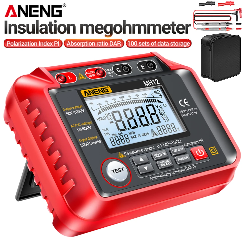 ANENG MH12 Ohm Tester Digital Megometro Multimeter Insulation AC DC High Voltage Megger Resistance Meter Tester Megohmmeter Tool
ANENG MH12 Ohm Tester Digital Megometro Multimeter Insulation AC DC High Voltage Megger Resistance Meter Tester Megohmmeter Tool