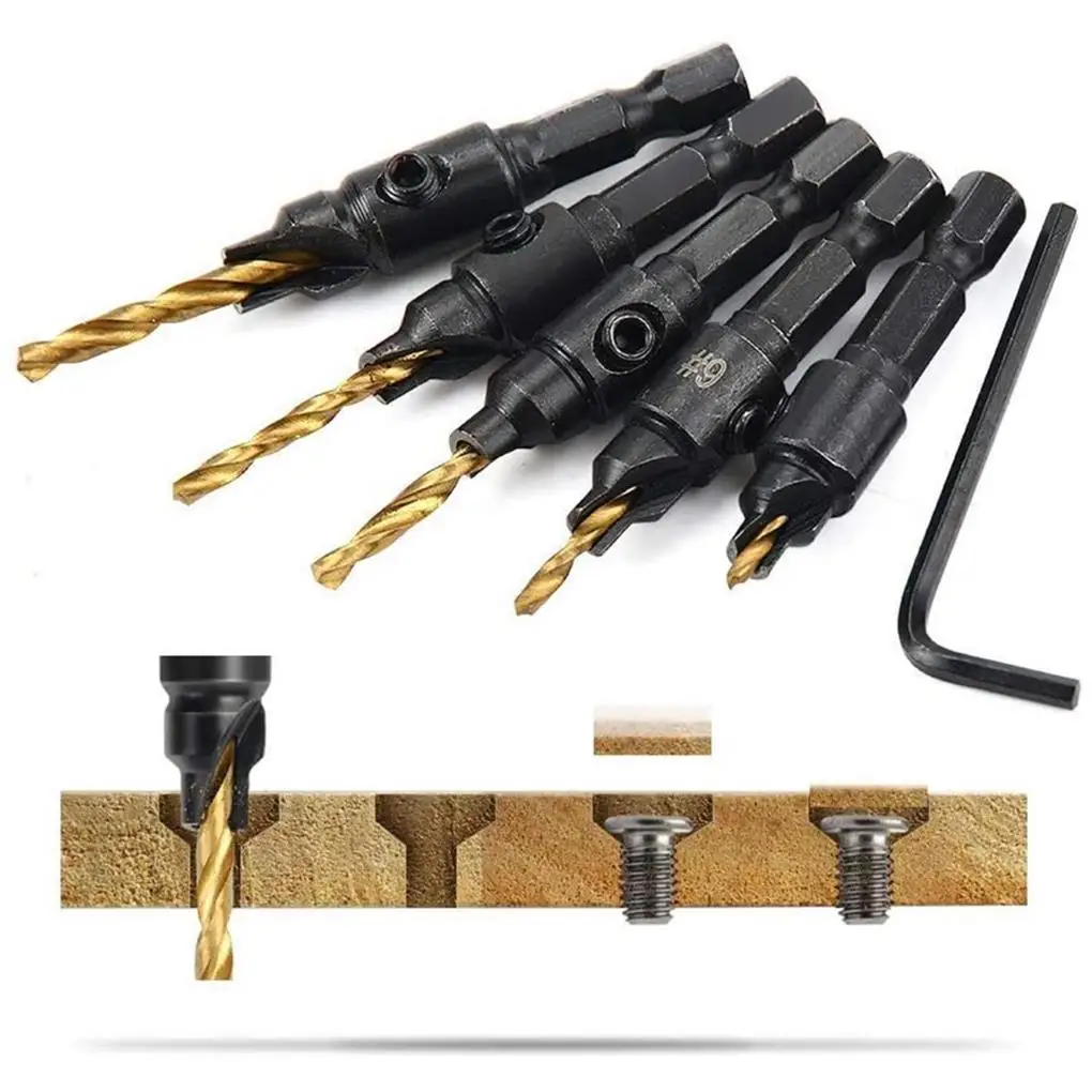 5Pcs Set 1 4 inch Hex Shank Countersink Drill Bit Power Tools Accessories for Plastic Metal Woodworking Tool by Power Drill
5Pcs Set 1 4 inch Hex Shank Countersink Drill Bit Power Tools Accessories for Plastic Metal Woodworking Tool by Power Drill