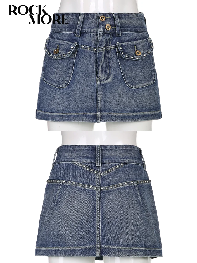 Женская джинсовая юбка Rockmore Y2K винтажная мини-юбка с низкой талией Корейская