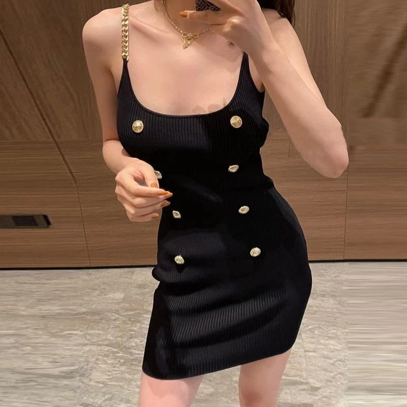 High Quality Women Fashion Summer Elegant Ladies Western Sexy Chain Buttons Sleeveless Knitted Dress
High Quality Women Fashion Summer Elegant Ladies Western Sexy Chain Buttons Sleeveless Knitted Dress